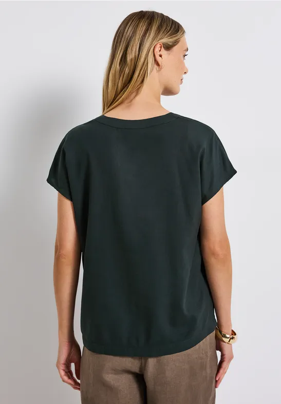 Split Neck Bluse in Unifarbe
