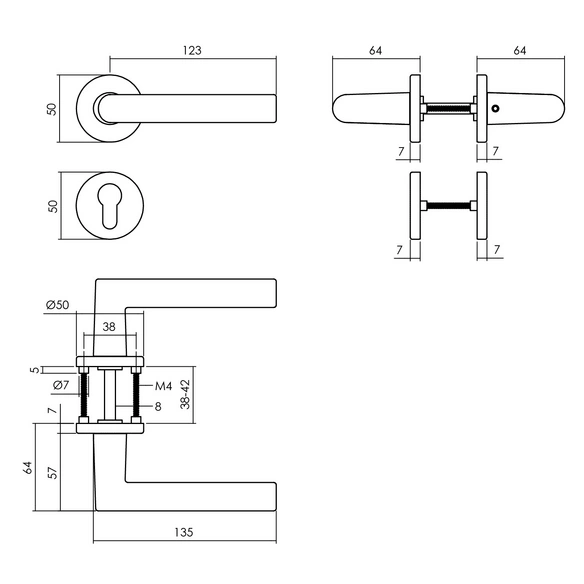 Türdrücker »Broome«, D.52x7 mm PZ-Rosetten