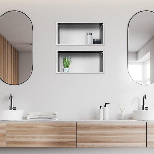 Balneo Niche murale de douche 45x20x10cm, étagère encastrable douche acier inox, finition brossée, WALL-BOX ONE