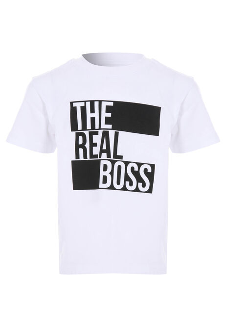 Younger Boys White Cotton Boss T-Shirt