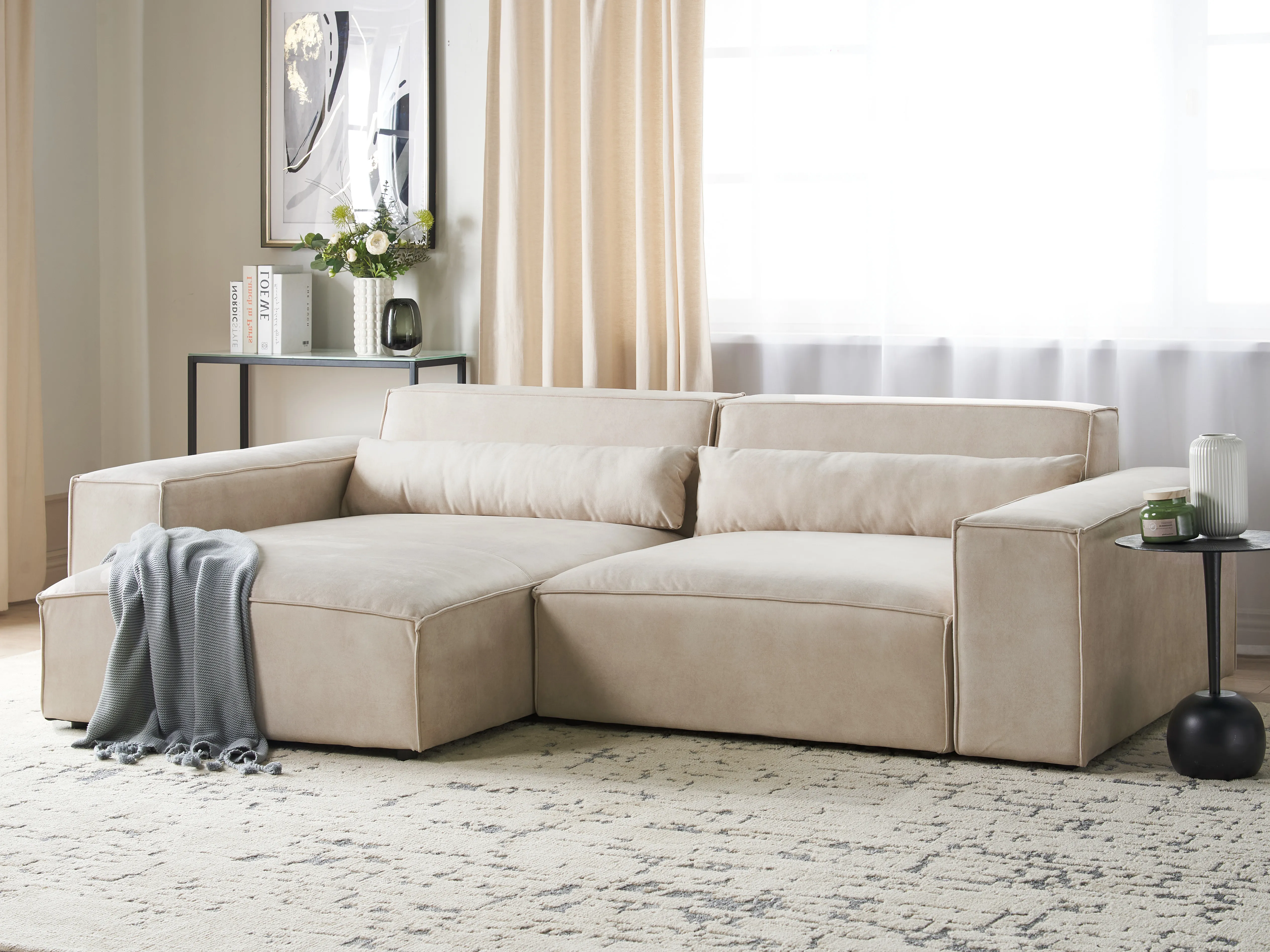 Modular Corner Sofa 3 Seater HELLNAR Velvet Light Beige Right Hand