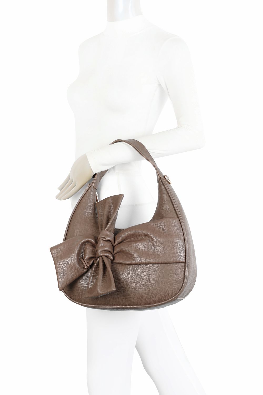 Fontanella Fashion Mina Big Bow Ribbon Moon Crescent PU Leather Crossbody Top-Handle Bag