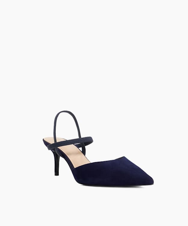 Classical Navy - Wide Fit Pointed Courts With Elasticated Straps