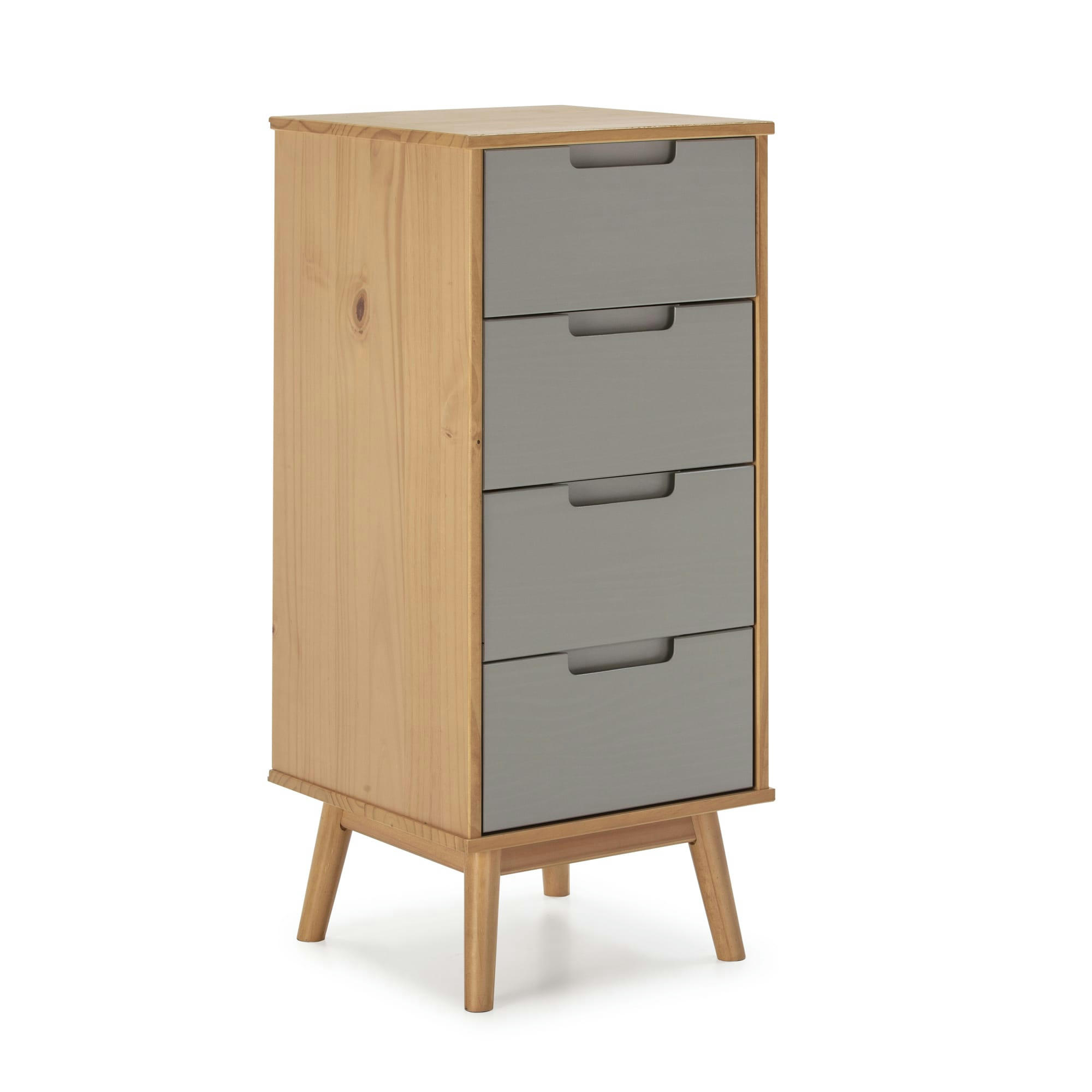 BRUCE - Chiffonnier de nuit 4 tiroirs, bois massif, 40 cm longueur