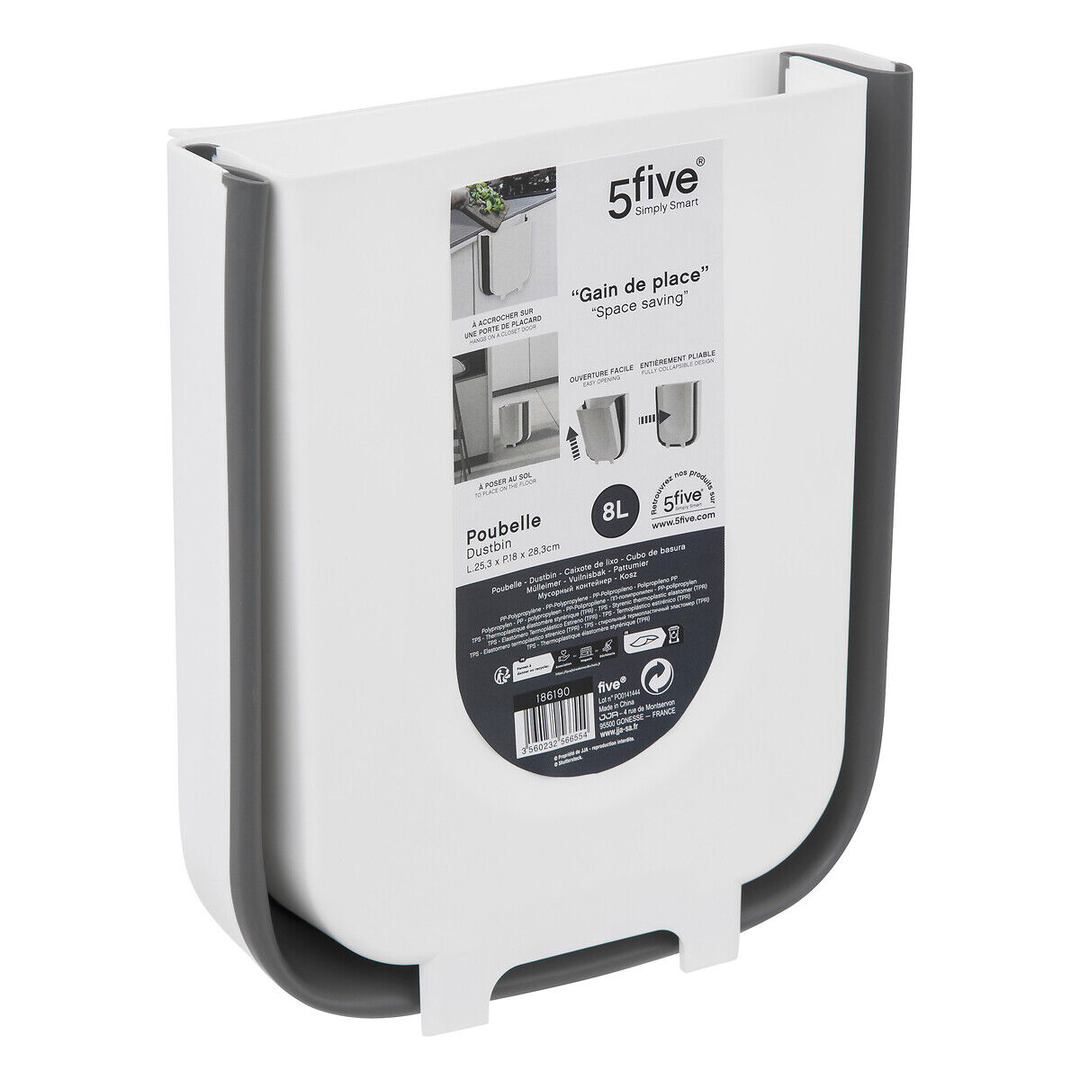 Balde do lixo extensível branco e cinza 8l