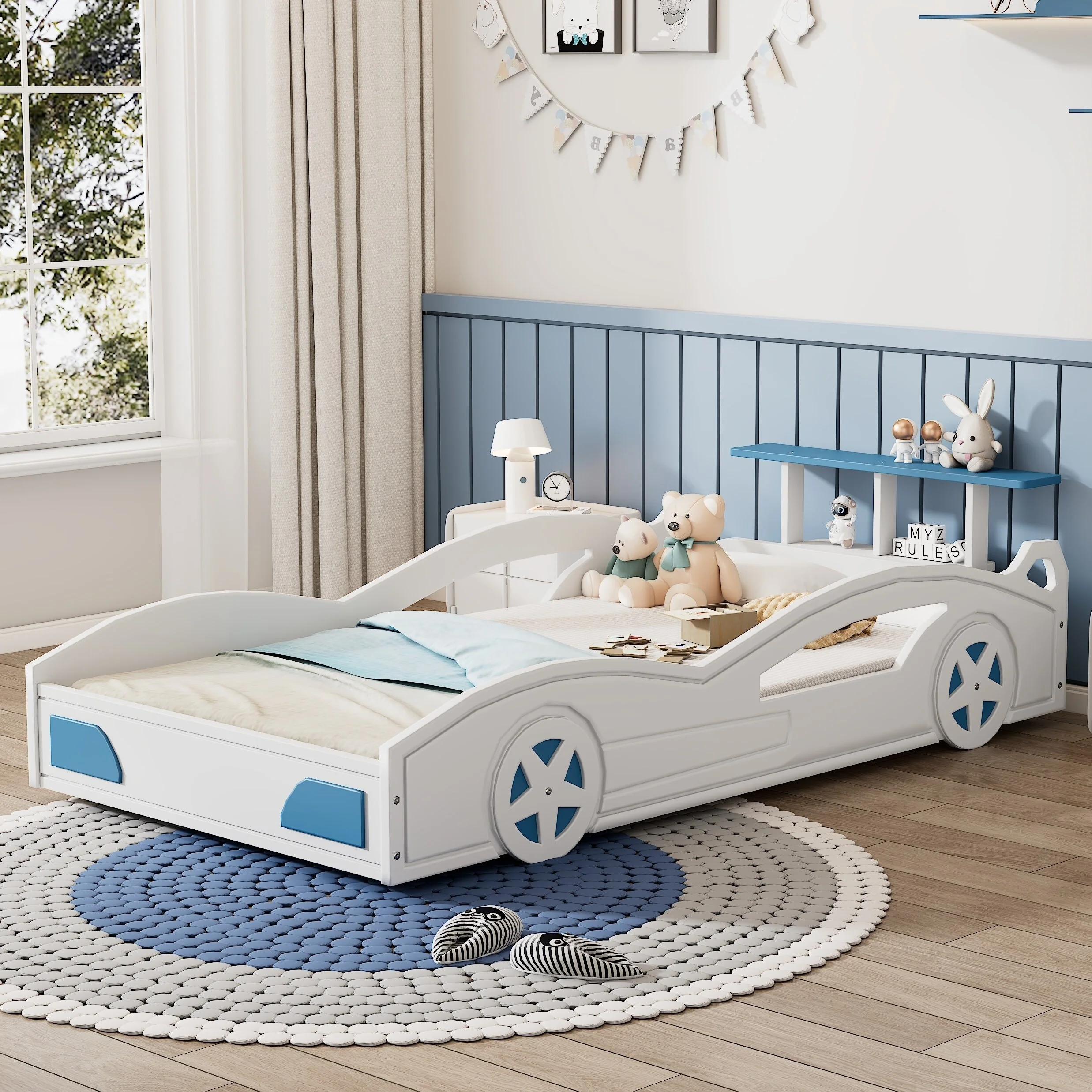 Kids' Race Car Bed with Storage, Safety Rails, and Easy Assembly