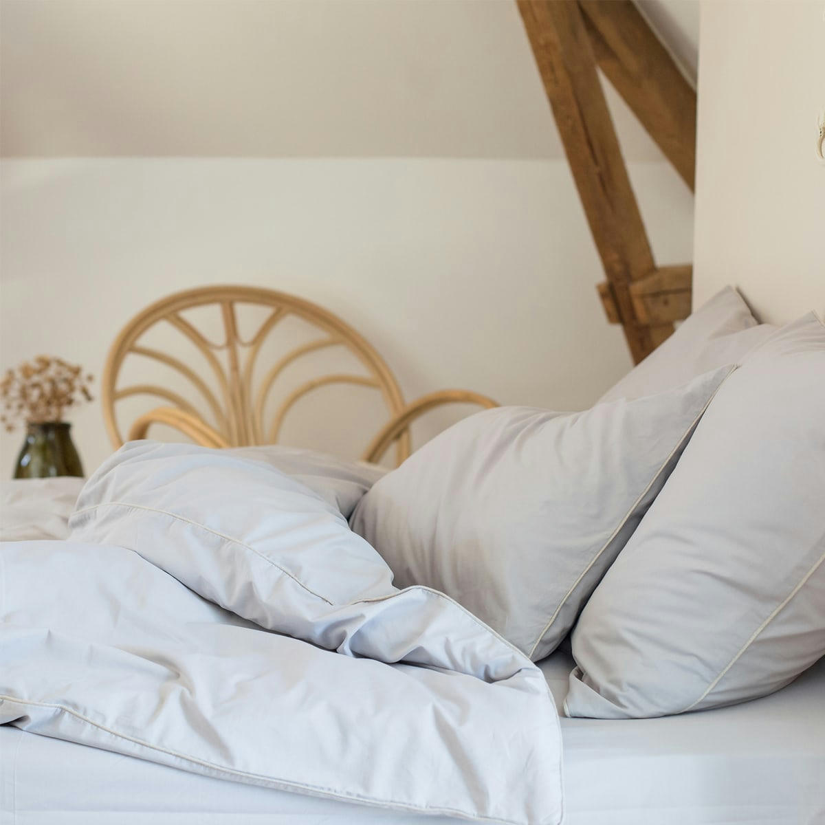GRIS FALAISE - Drap housse uni en coton gris falaise 160x200