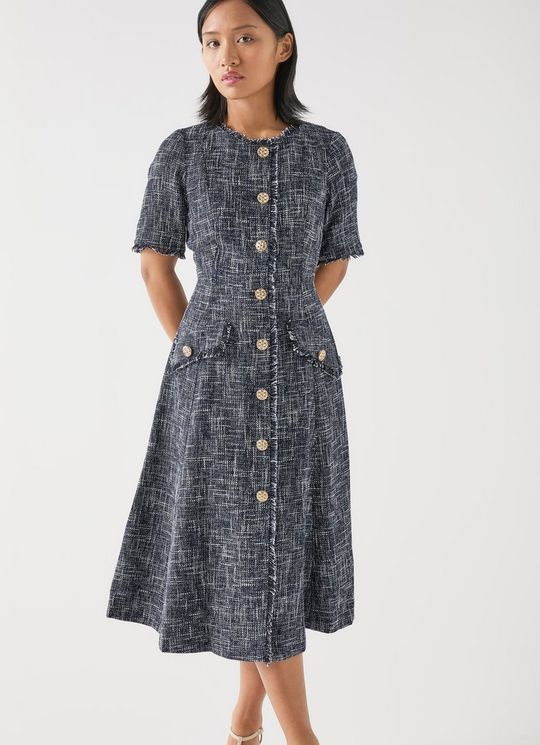 Suzie Petite Indigo Tweed Button Through Dress