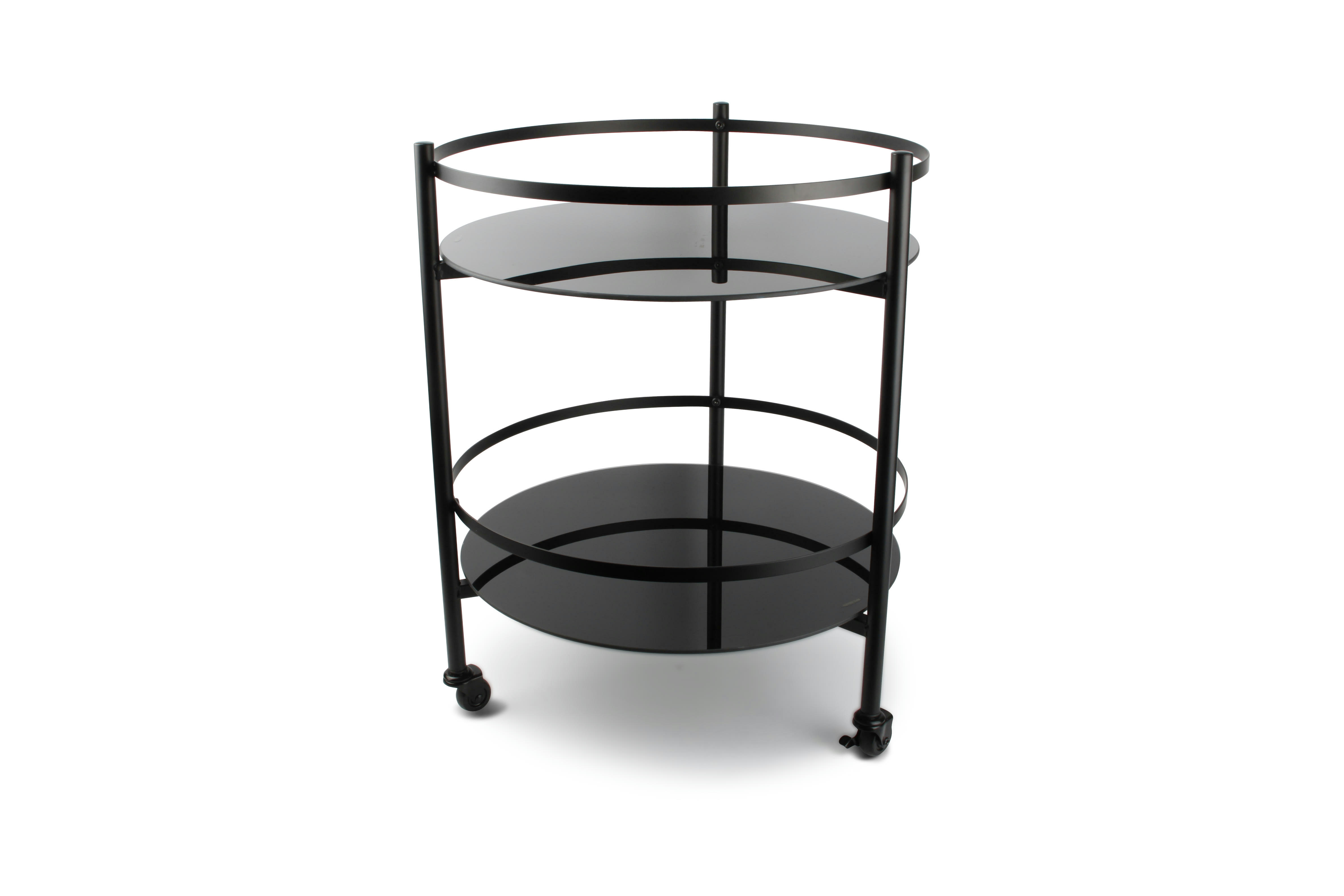 BAR - Chariot de service 2 couches en verre noir 48xH61,5cm
