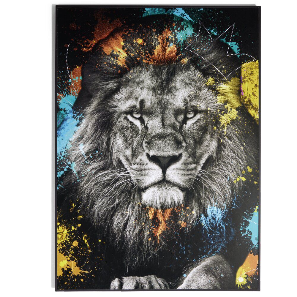 Cadre déco en bois colorful photo lion 50x70cm