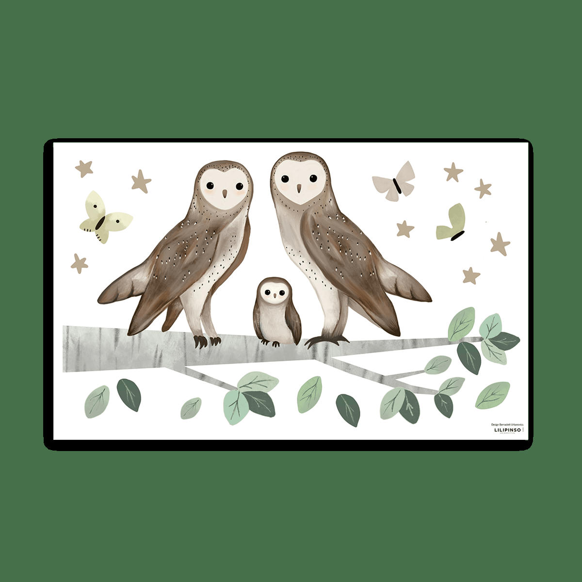 KHARU - Stickers muraux hiboux sur la branche en vinyle mat multicolore