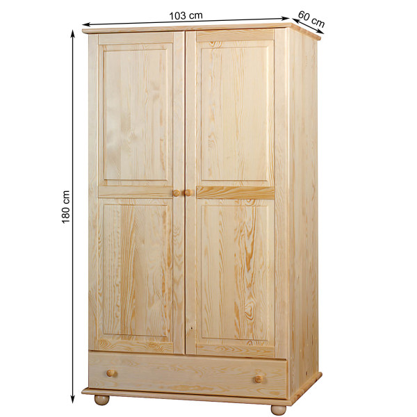 Szafa drewniana 100 cm pół na pół CLASSIC, kolor sosnowy