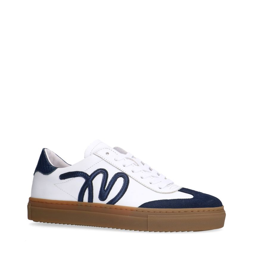 Manfield Witte leren sneakers met suède details