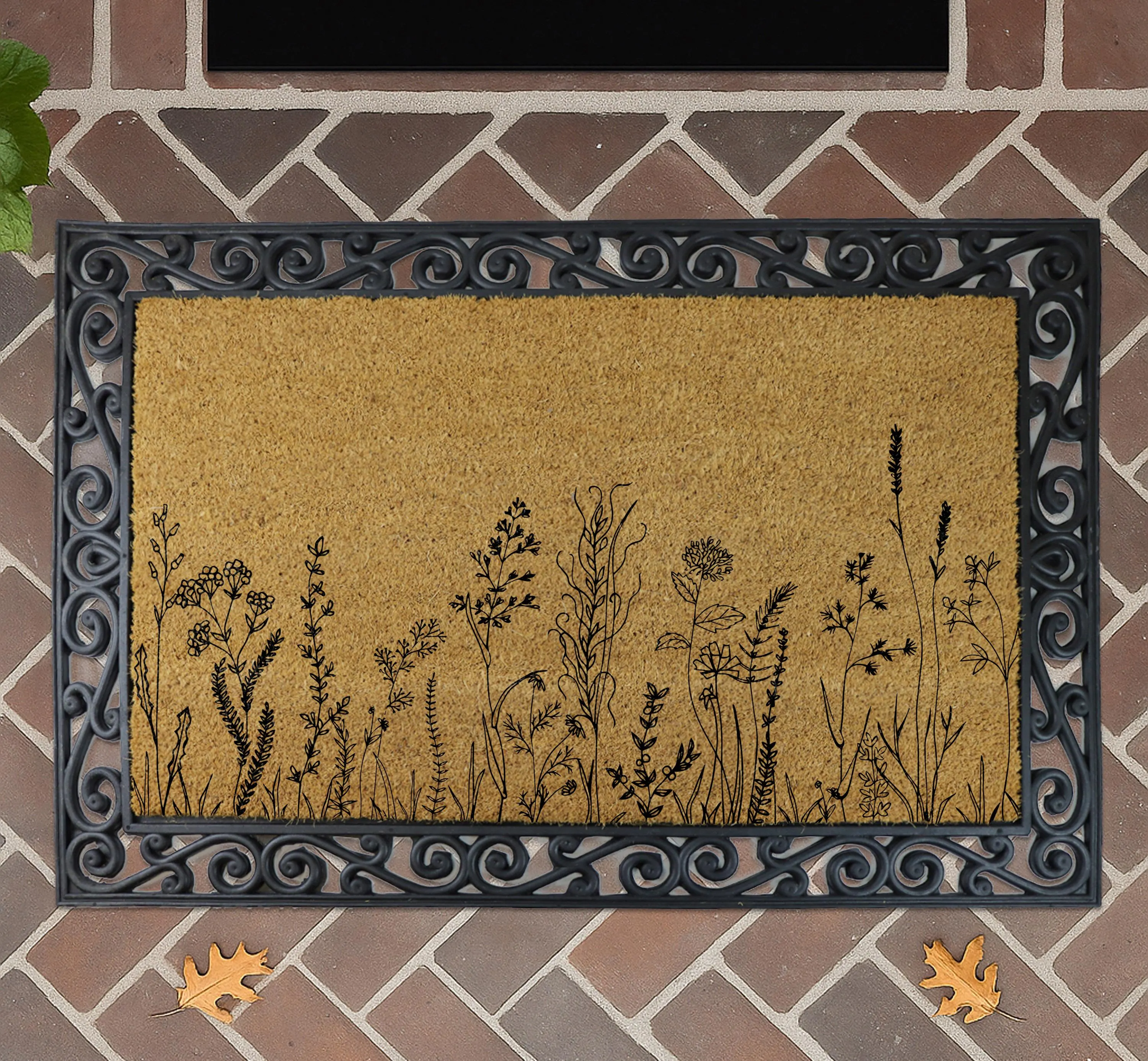 Wildflower Coir Doormat, Nature Inspired Welcome Mat, Rustic Floral Door Mat, Cottagecore Home Decor, Plant Lover's Doormat, New Home Gift