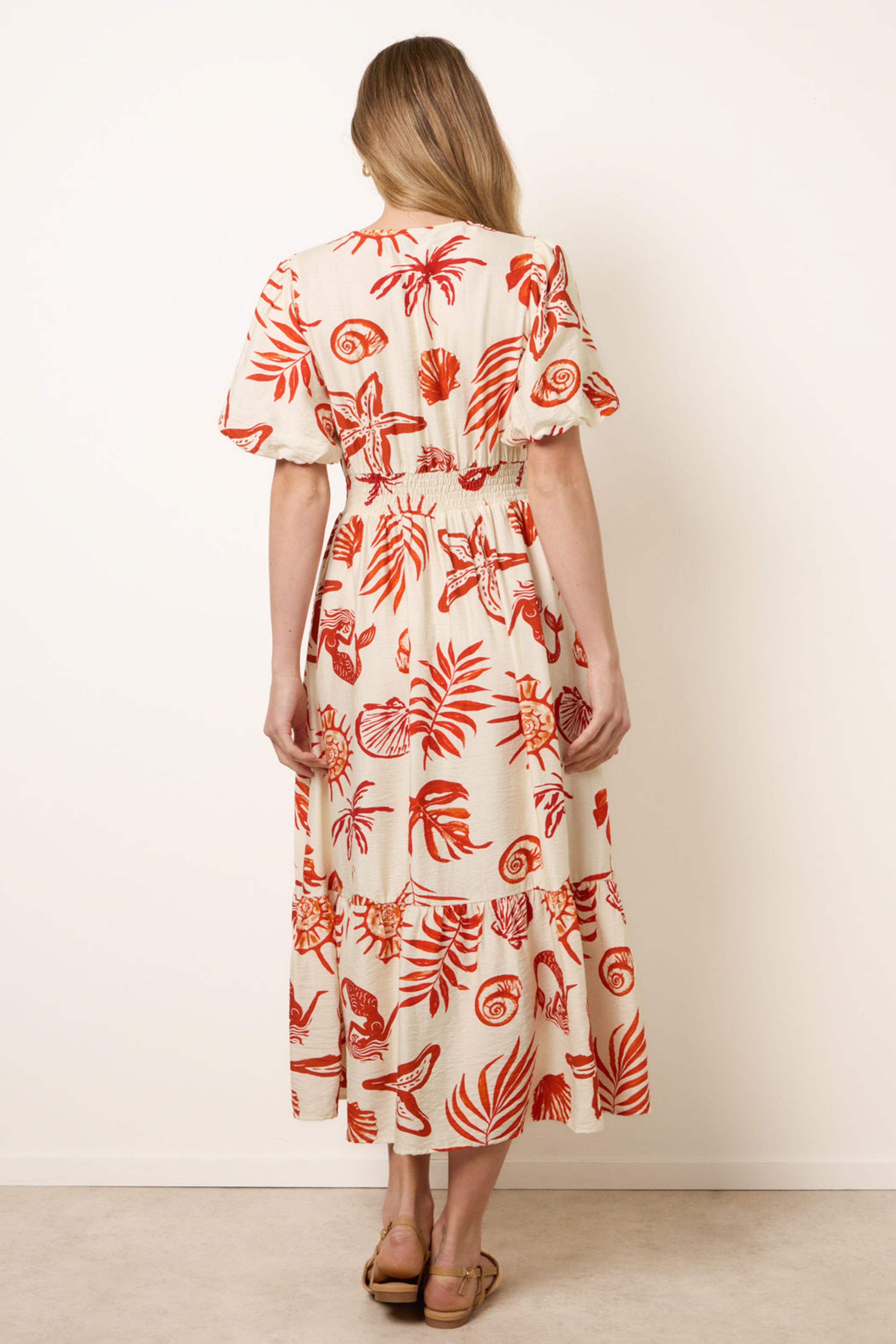 Blue Vanilla Orange Tropical Button Through Midi Dress