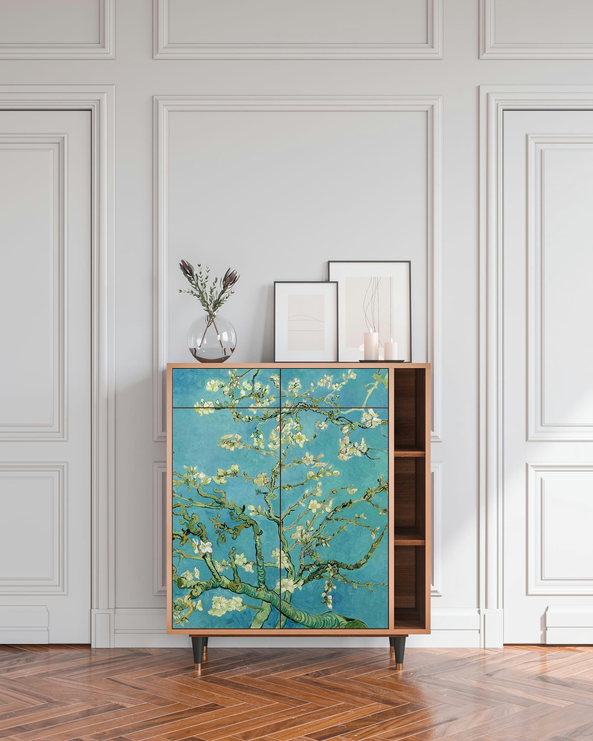 ALMOND BLOSSOM BY VAN GOGH - Buffet  bleu 2 tiroirs et 2 portes L 94 cm