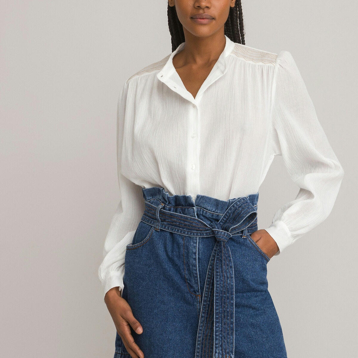 Chemise, col mao, manches longues