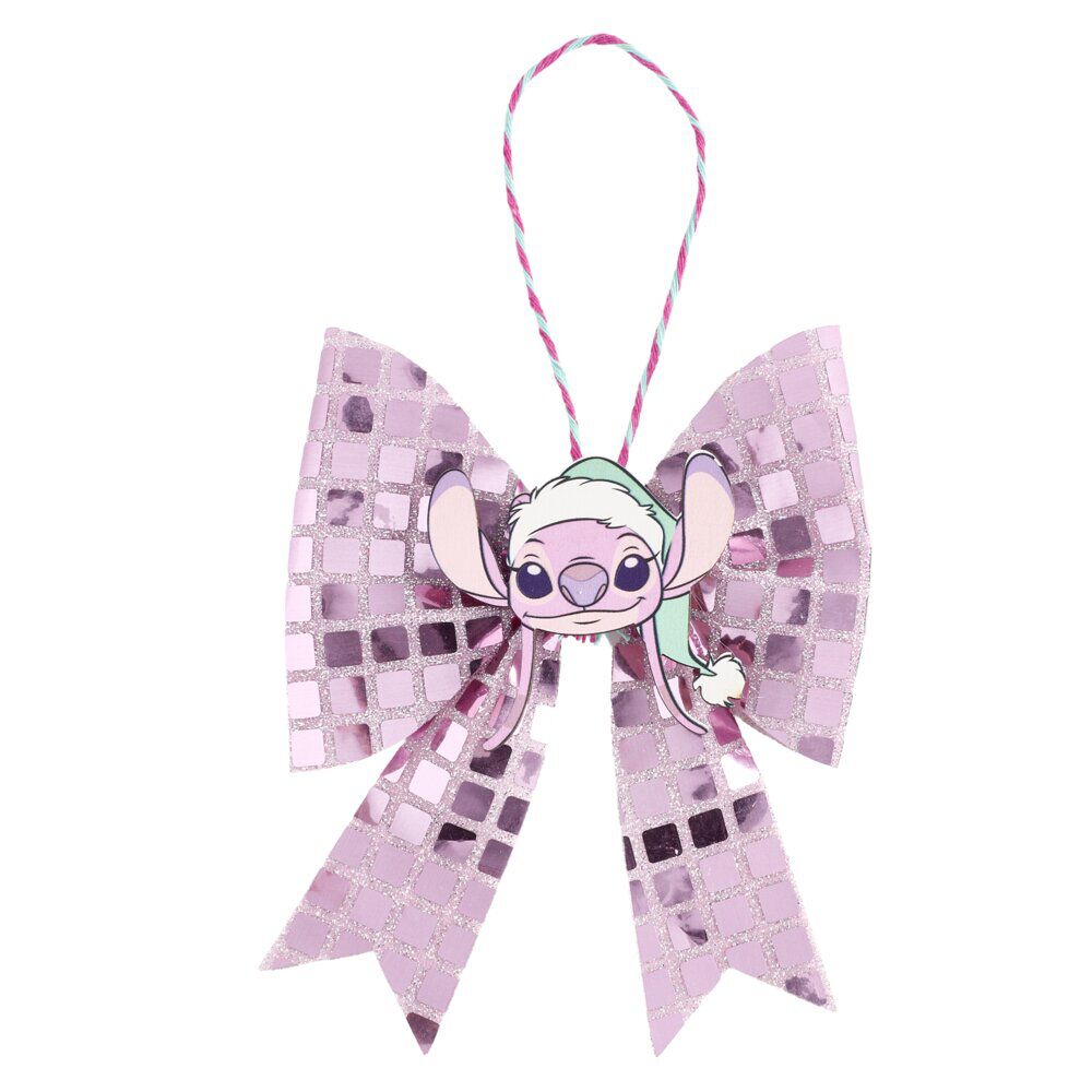 Noeud de No&euml;l Stitch mini finition sequin à suspendre 13cm (2 modèles blanc ou rose)