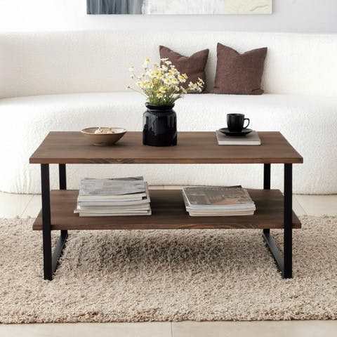 Table basse avec rangement - bois foncé et métal OTRENTO
