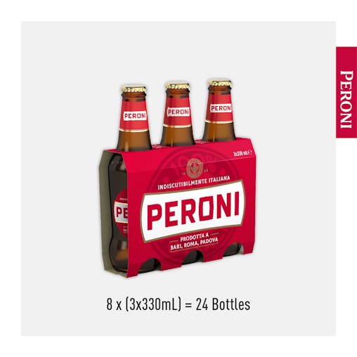 Peroni Red, Authentic Italian Beer Lager, Crisp Refreshing and Rich in Flavour, 4.7% ABV, 330mL (Case of 24 Bottles)