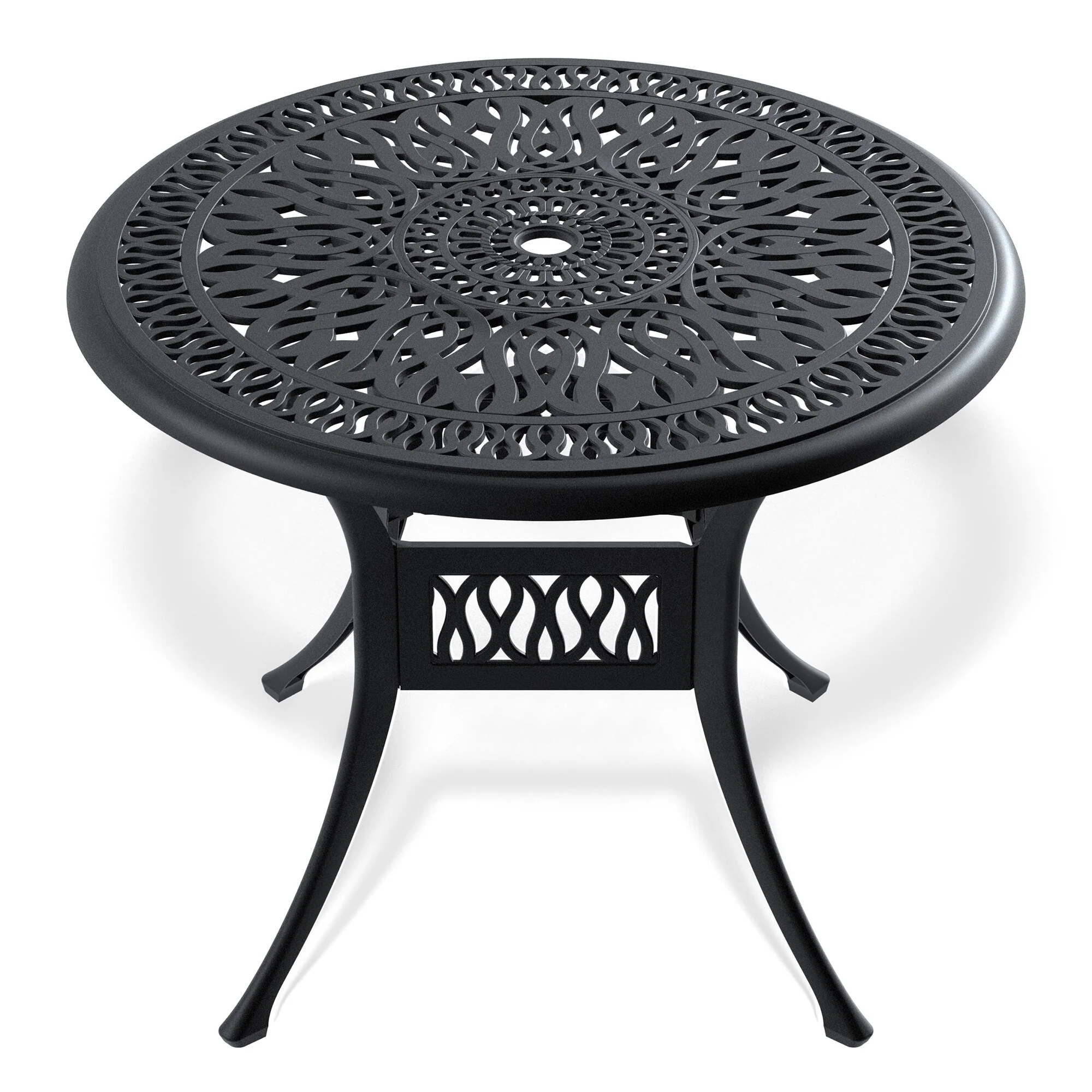 GDFStudio- Darion 35-Inch Round Cast Aluminum Outdoor Dining Table with Umbrella Hole