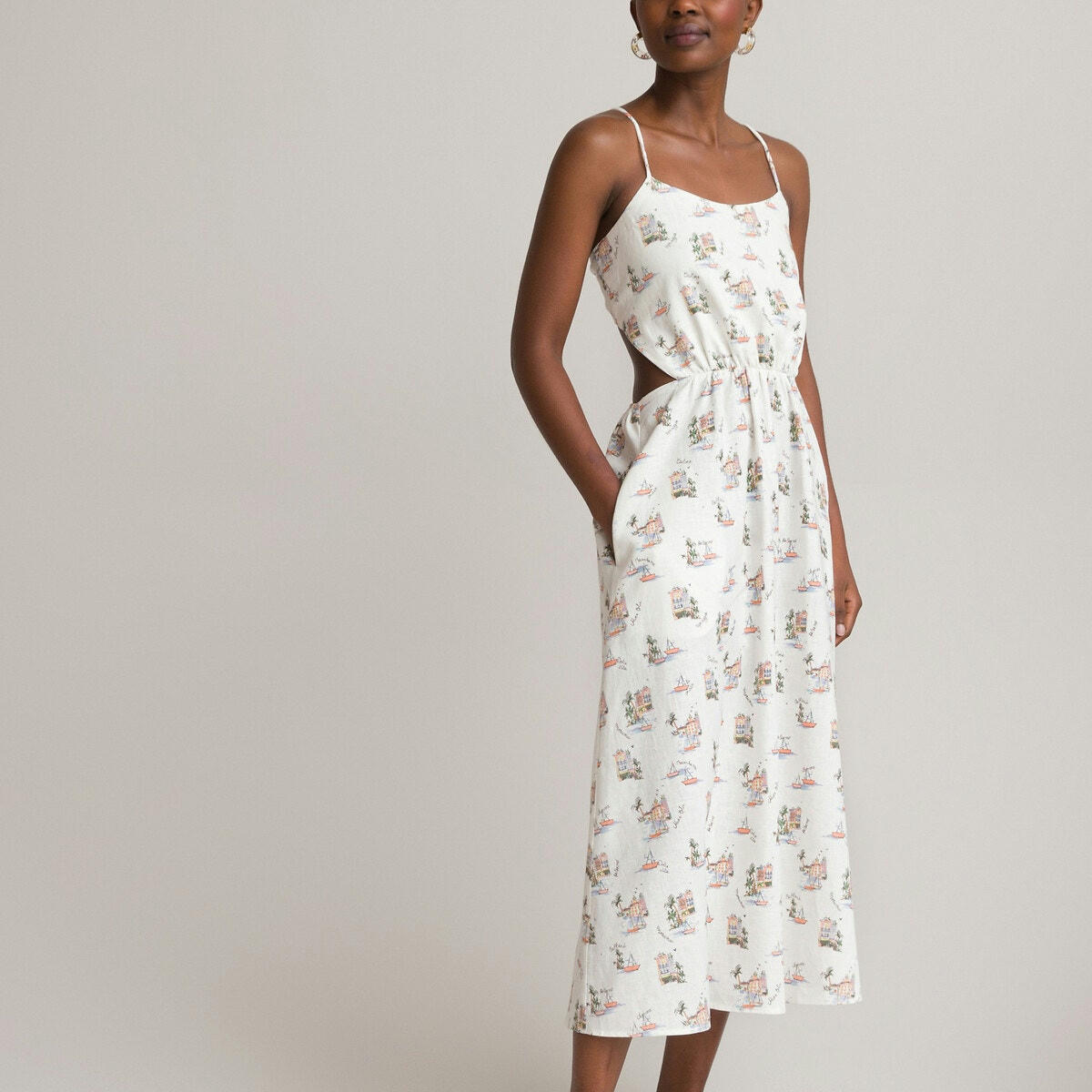 Robe longue à découpes fines bretelles imprimée