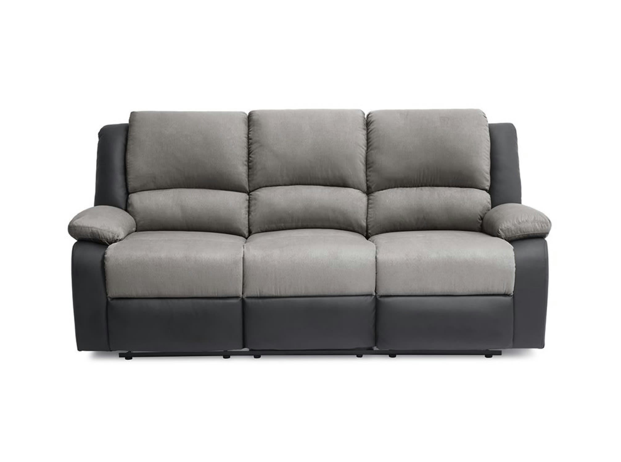 RELAXXO - Canapé Relaxation manuel 3 places Microfibre / Simili - Gris / Noir