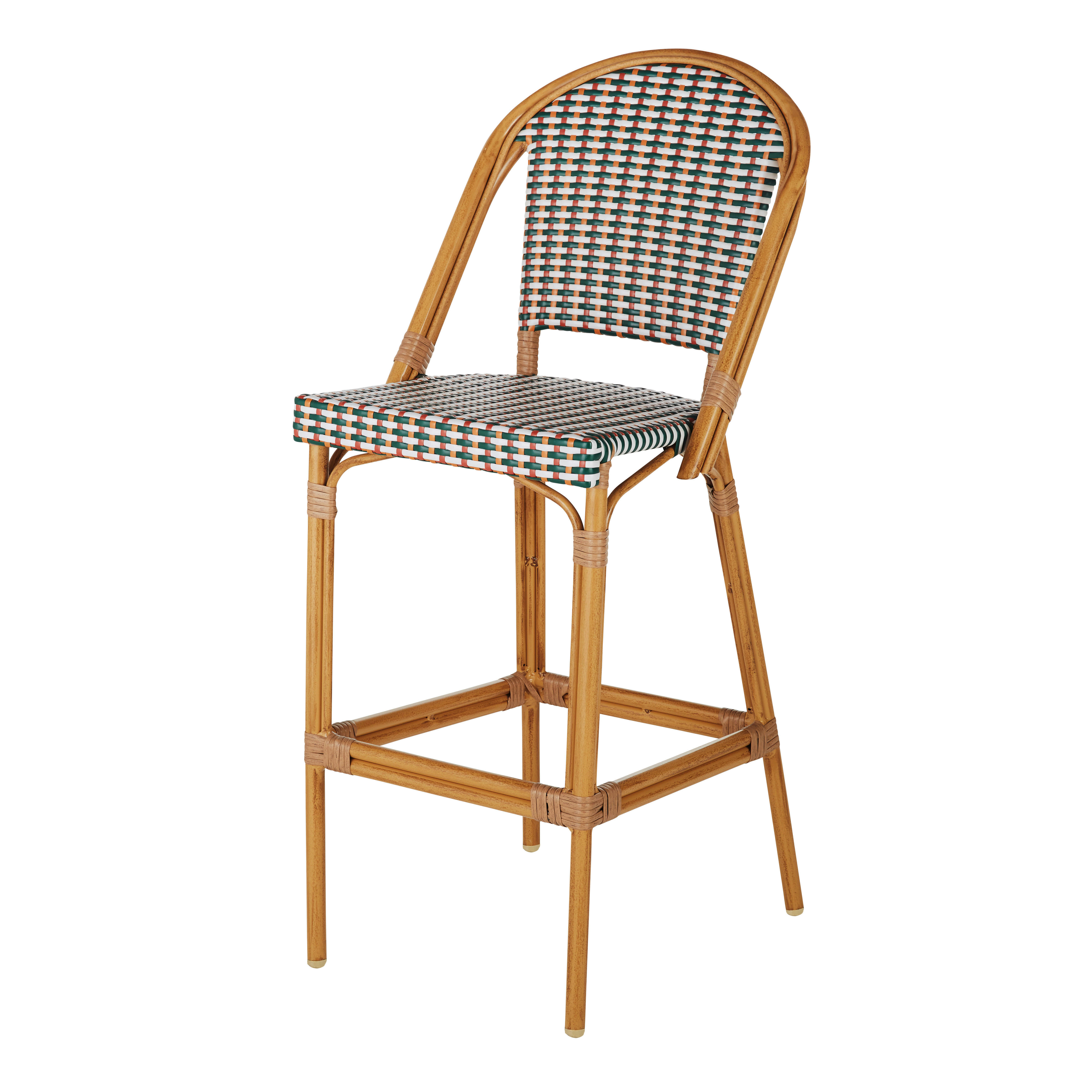 Kafe Business - Chaise de bar de jardin professionnelle en aluminium imitation bambou et résine tressée multicolore