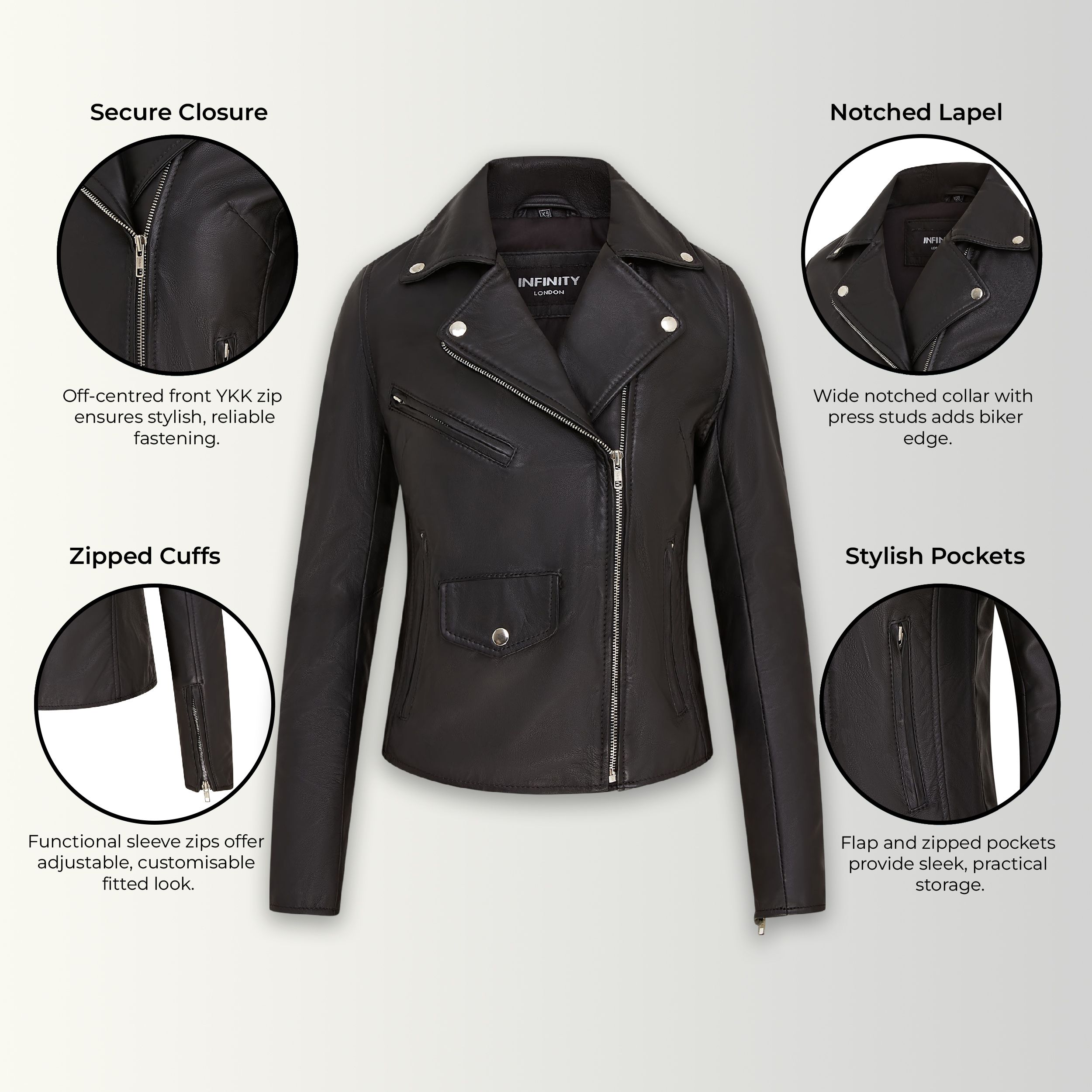Infinity Leather Classic Brando Biker Leather Jacket - Broome