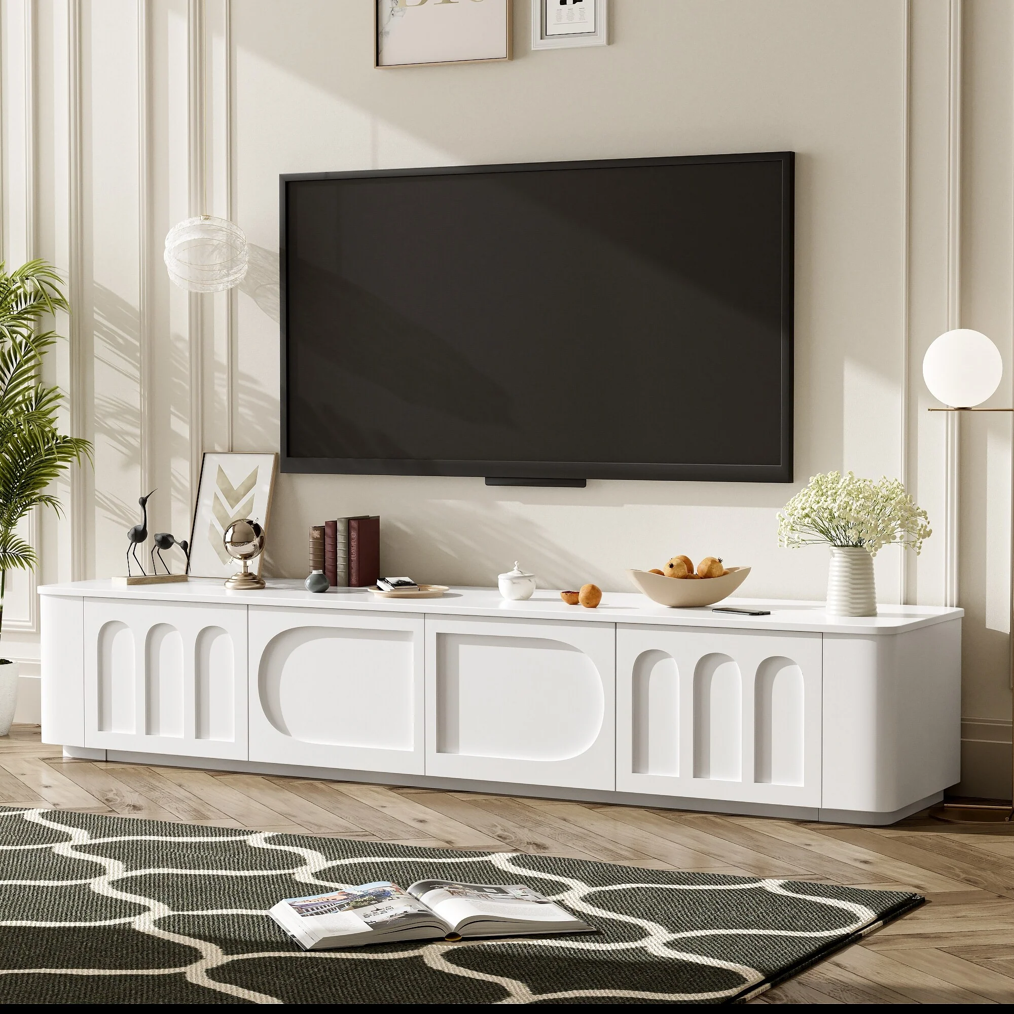 70.9 Wood Floor TV Stand Media Console Cabinet with 2 Drawers, Modern Entertainment Center Cabinet with 2 Cabinets
