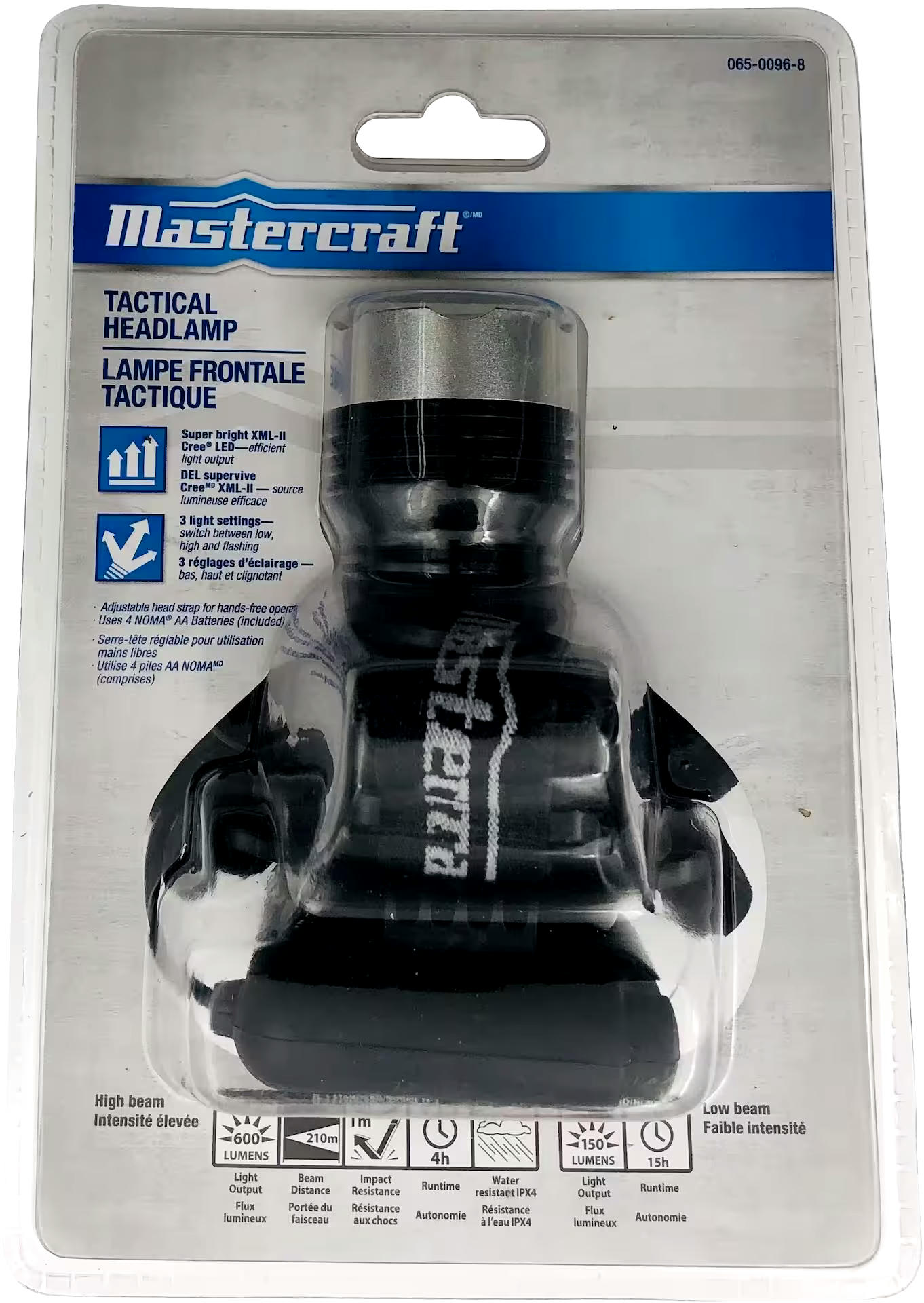 Mastercraft 600 Lumens Aluminum CREE LED Headlight/Headlamp, Batteries Included, Black