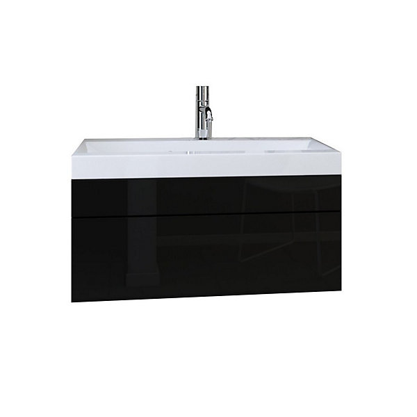 Ensemble meubles de salle de bain noir collection RAVEN. 2 colonnes, meuble sous vasque, vasque 60cm, miroir, siphon et leds