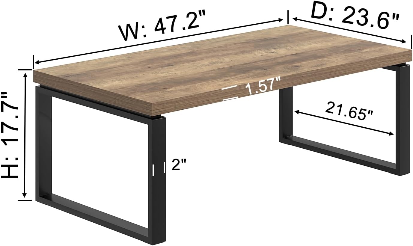 EXCEFUR Coffee Table, Modern Wood and Metal Living Room Table, Industrial Rectangle Center Table for Home Office, Rustic Oak, 47 Inch