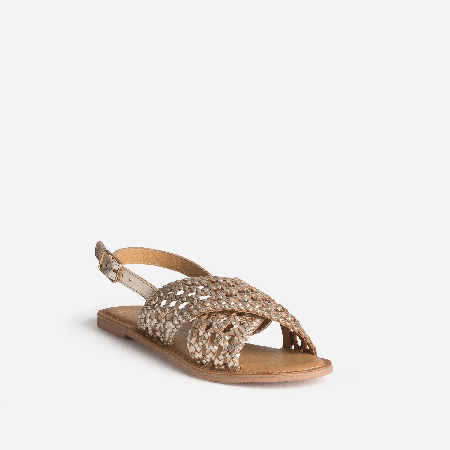 Sandale dorée cuir tressé
