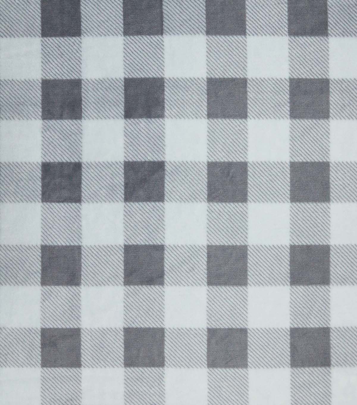 Gray & White Plaid Sew Lush Fleece Fabric