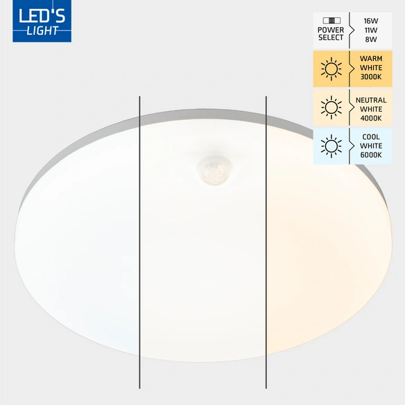 Deckenleuchte, 16 W, 720-1440 lm, 3000-6000 K, IP54, CCT, dimmbar