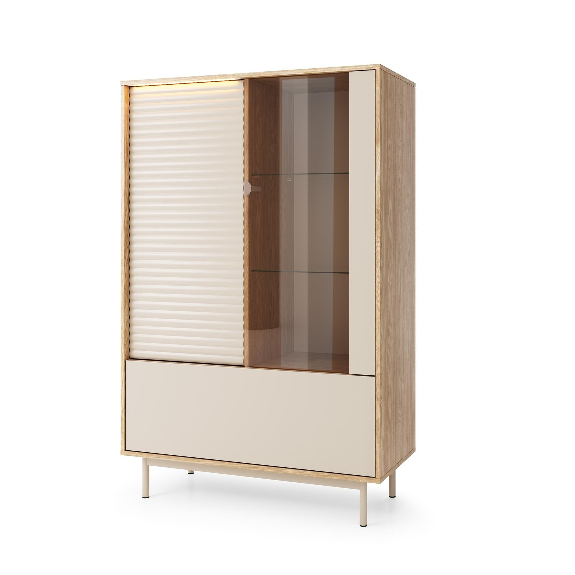 Witryna LATILO w Kolorze Dąb z Frontami Kaszmirowymi i Oświetleniem LED