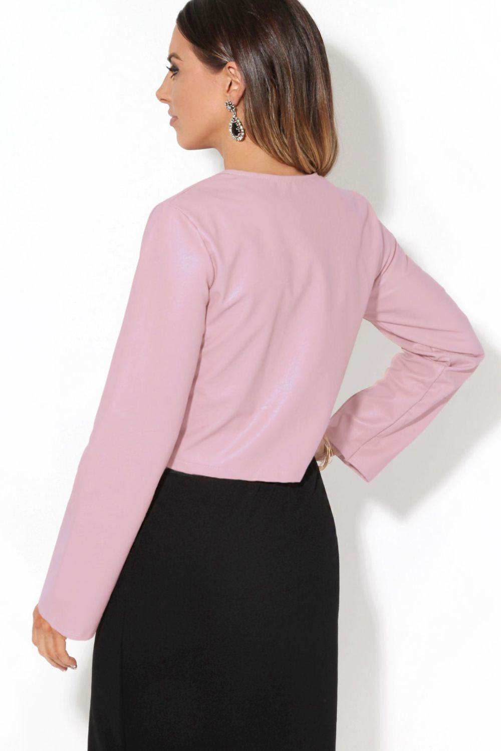 KRISP PU Cropped Open Style Jacket