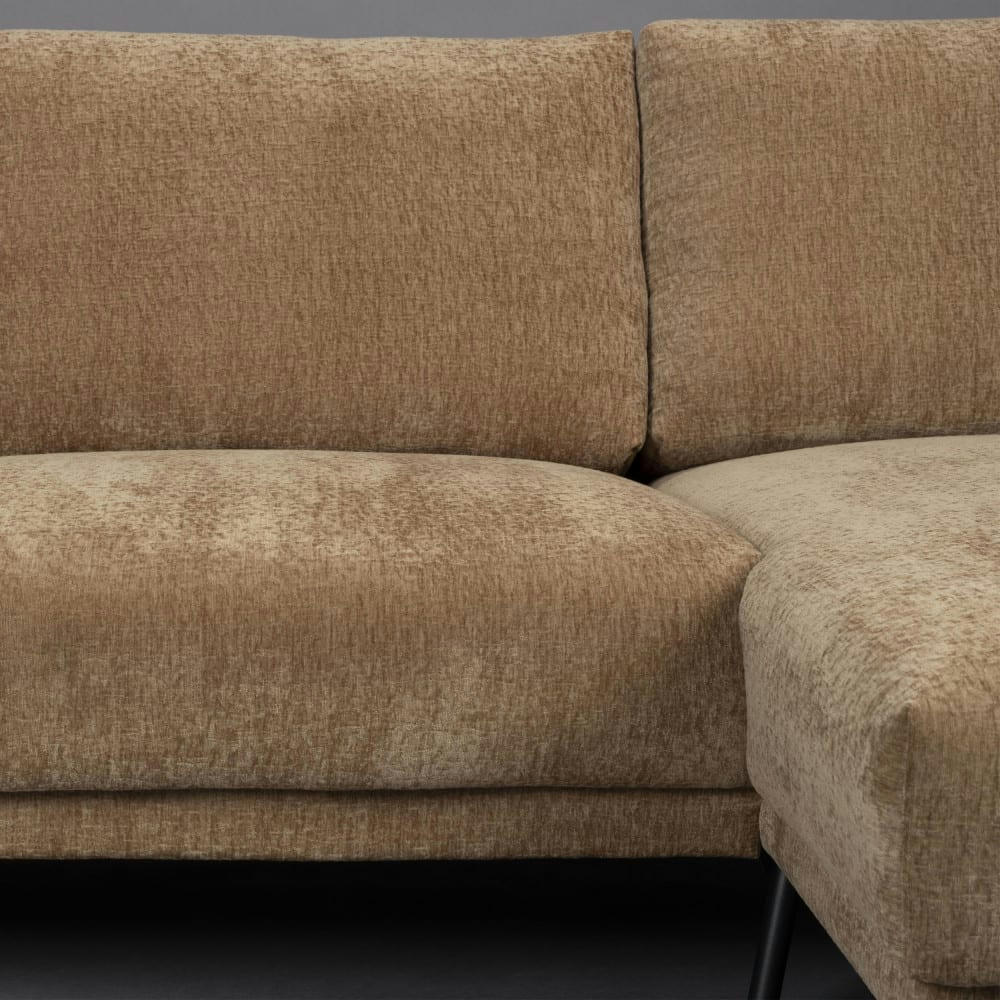 HARPER - Canapé d'angle droit en tissu chenille camel 3 places