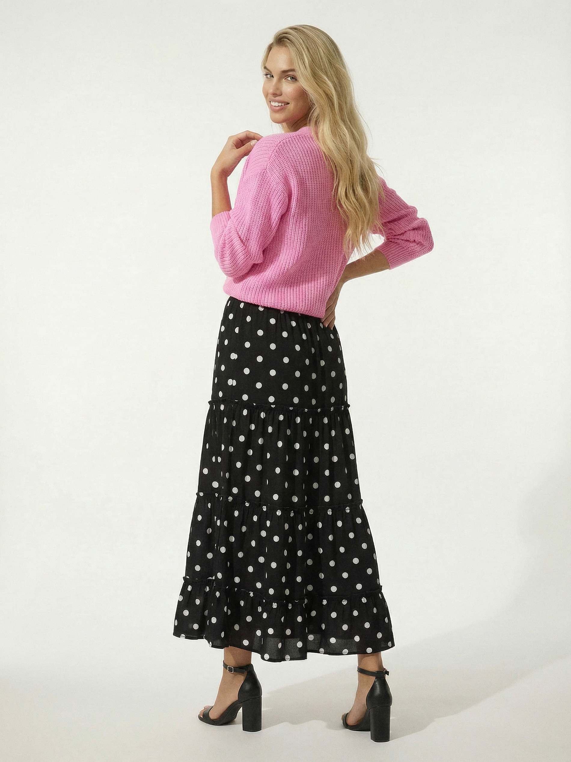 Spódnica midi z efektem stopniowania w groszki