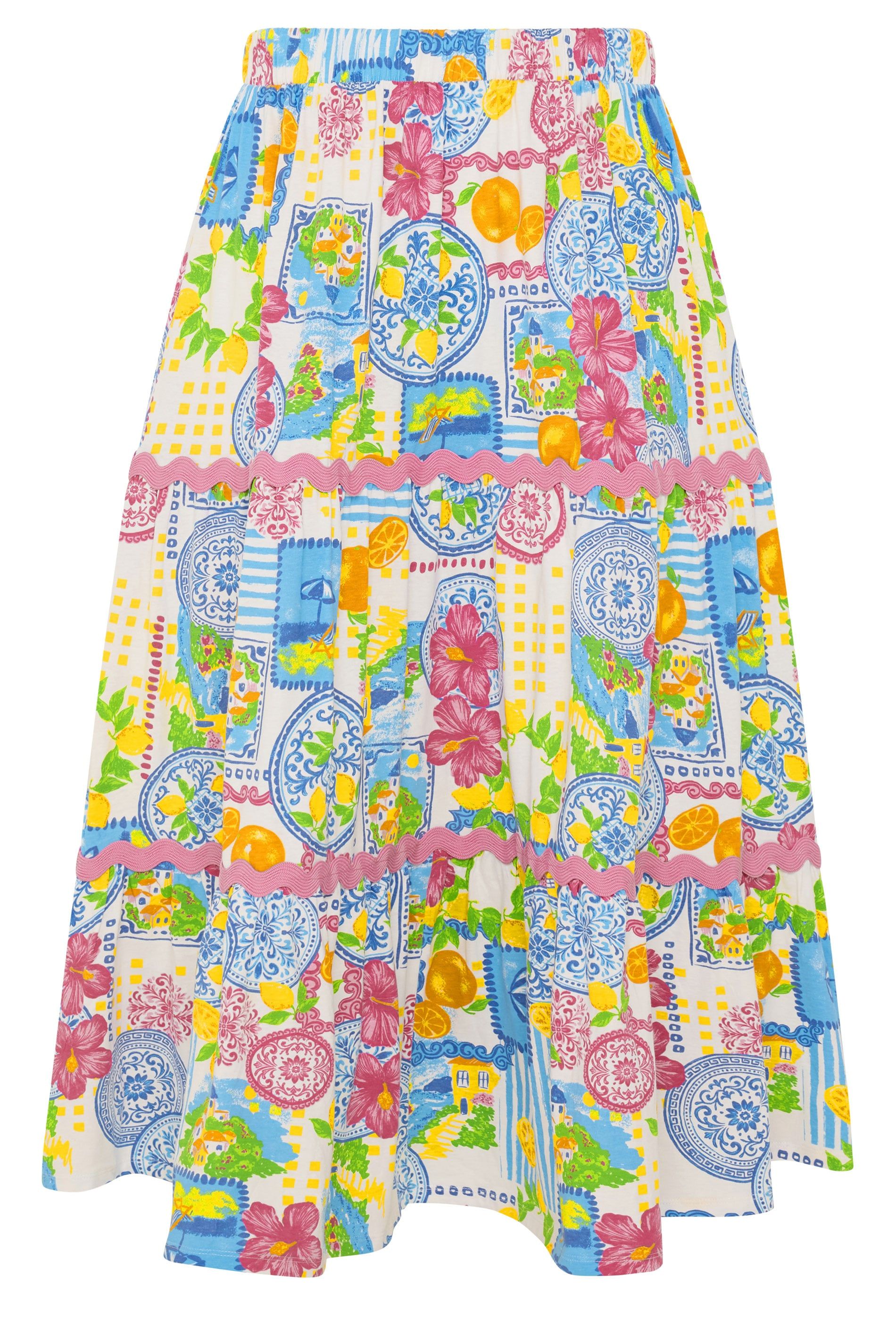 Yours Tile Print Tiered Maxi Skirt