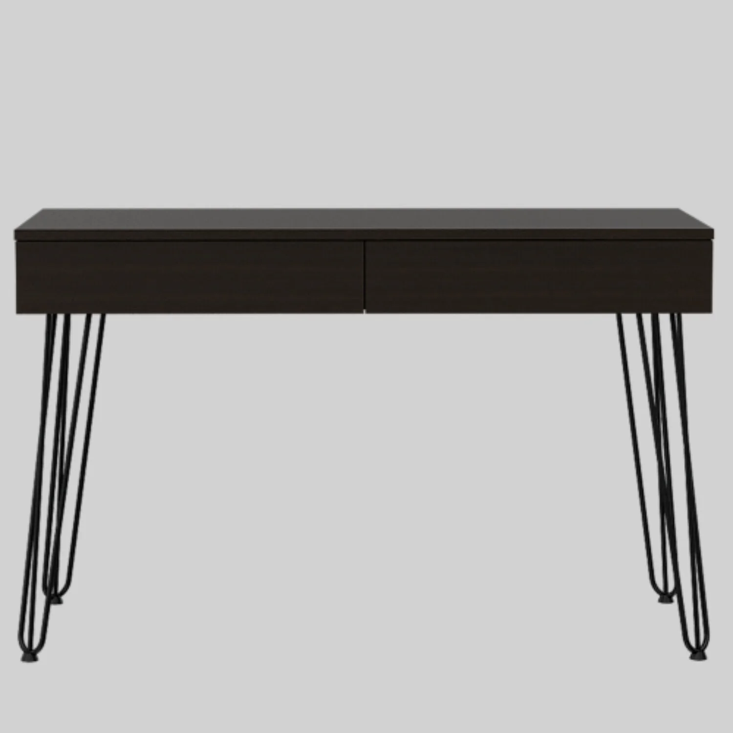 Compact Computer Desk with Two Storage Drawers, Metal Legs, and Sleek Modern Design for Home Offices