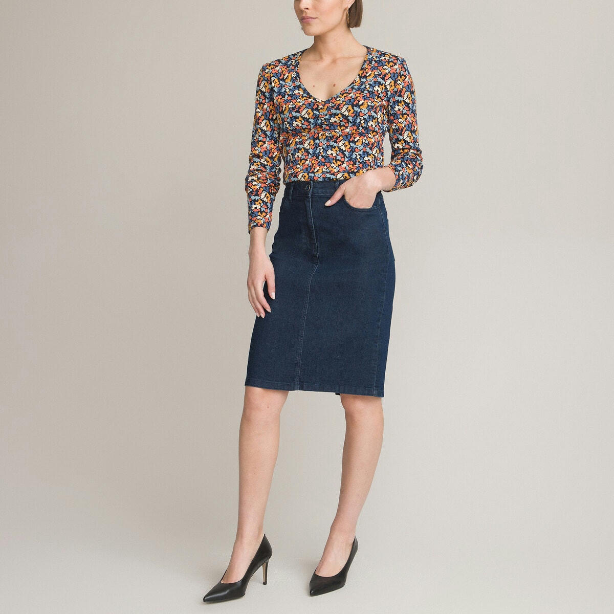 T-shirt col rond, manches longues, imprimé floral