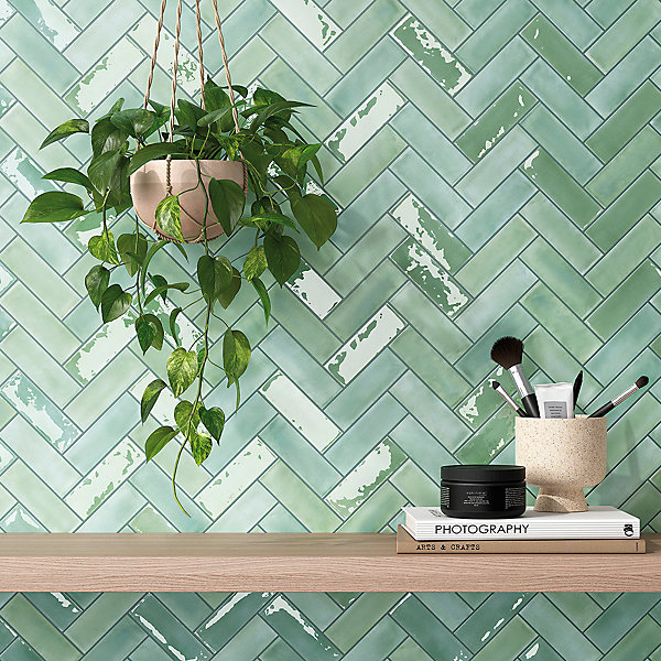 Carrelage Mural Mini Metro 5x15cm Premium. Beret Moss Matt