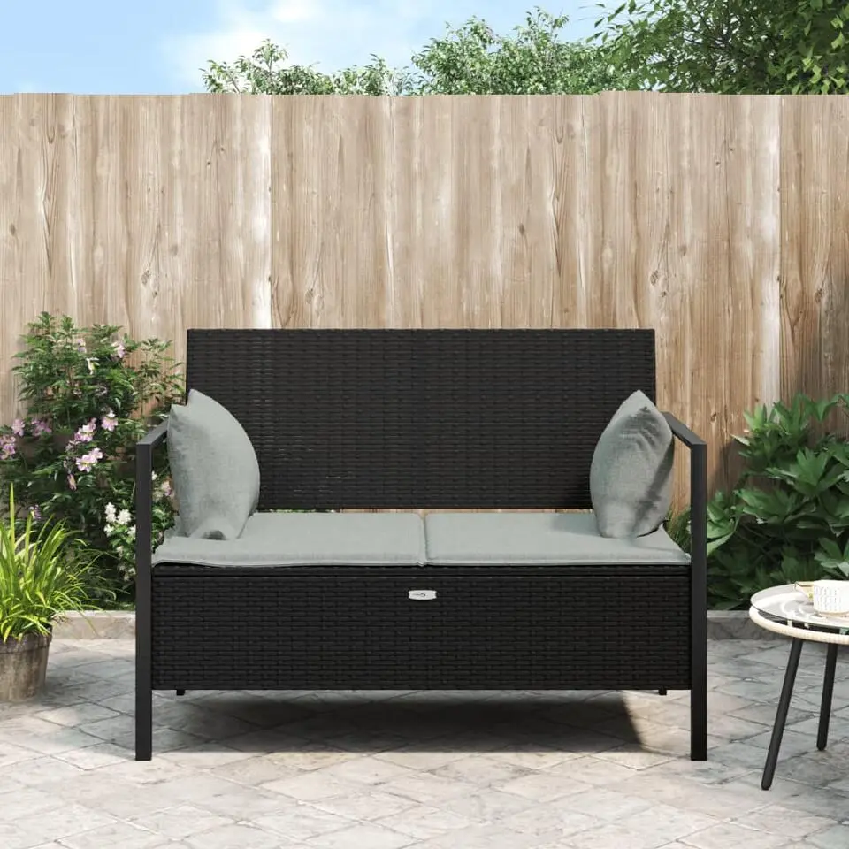 vidaXL - 2-zits Tuinbank met kussens - Zwart - Poly rattan - 112x59x82.5 cm