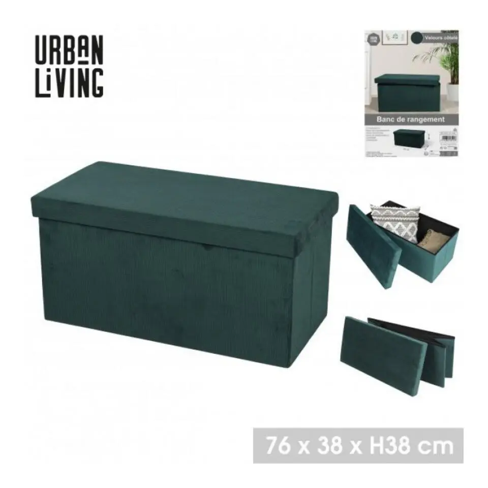 Urban Living poef/hocker/opbergbox - smaragd groen - mdf - 76 x 38 x 38 cm