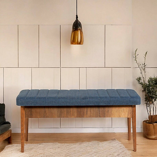 Banc Barthelemy, Banc polyvalent, Sièges pour les invités, Coffre multifonctionnel, 110x40 h48 cm, Noyer et bleu
