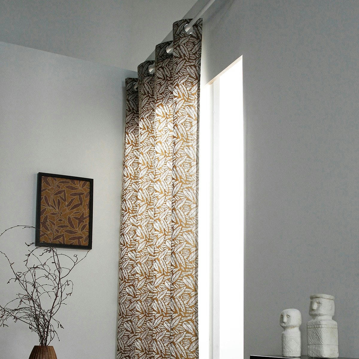 TERANGA INAYA - Rideau oeillets imprimé en coton bronze 140x240