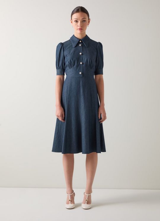 Esme Blue Chambray Pearl Button Dress