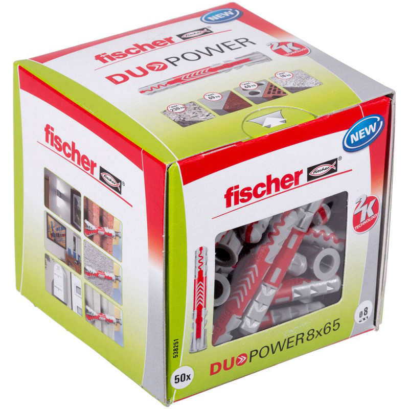 Cheville DuoPower en nylon avec collerette Ø 8 x 65 mm 50 pièces
